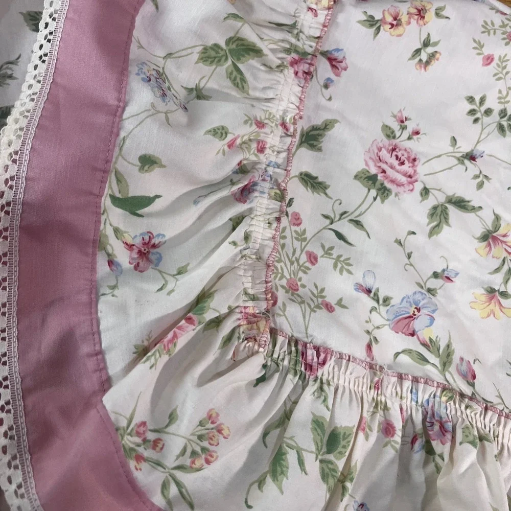 Vtg JCPenney Floral Ruffle Lace Curtain Panels 50x84 Pink Rose Cottagecore 2pc